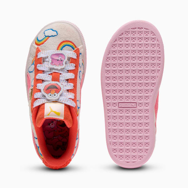 PUMA x CARE BEARS x SESAME STREET Basket Little Kids' "Elmo Cheer" Sneakers, Frosted Ivory-Red Glamour-Pearl Pink, extralarge